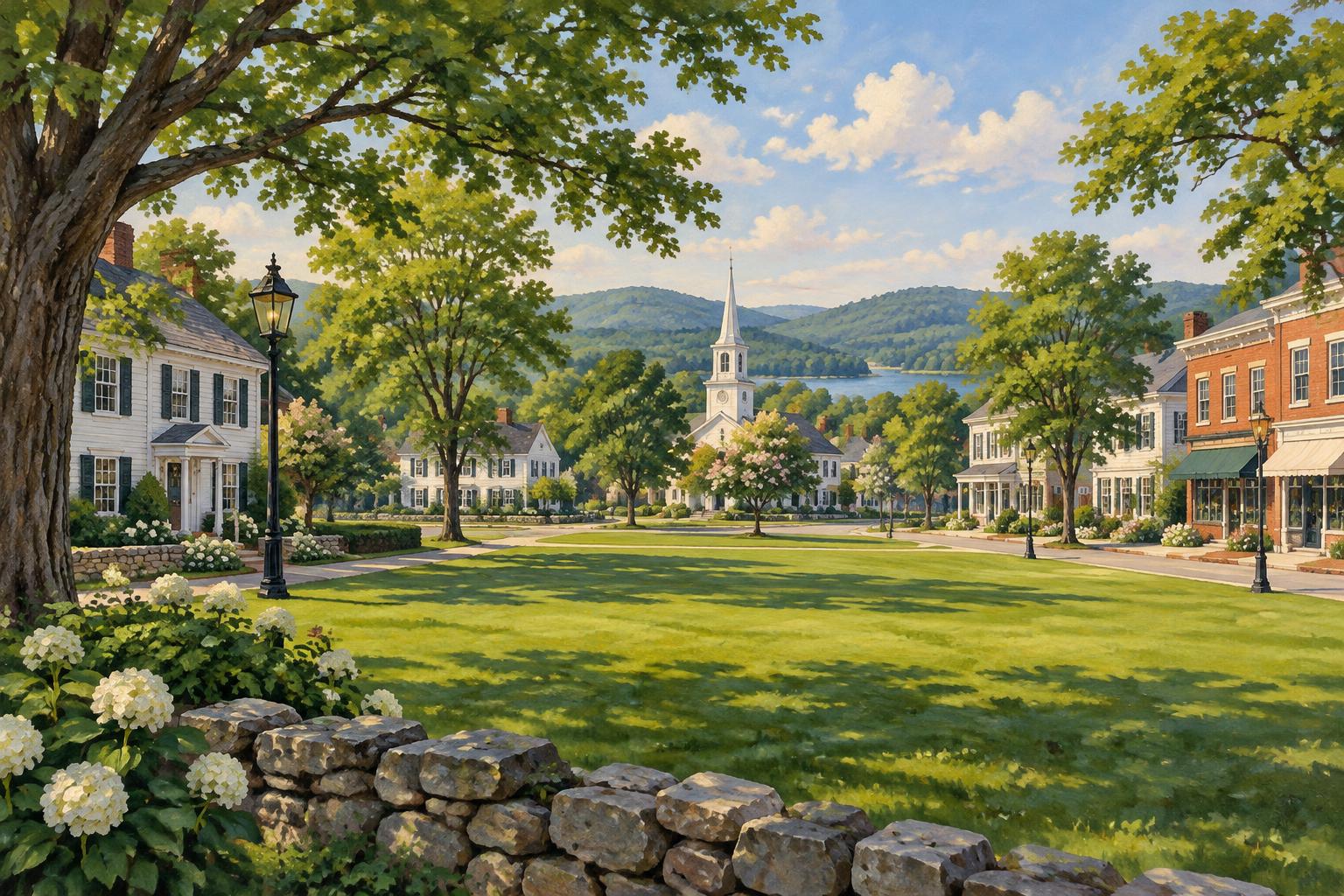 Original illustration of a fictional New England town
